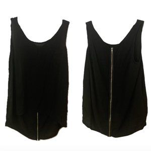Black Sleeveless Top With Silver Zipper Down Back